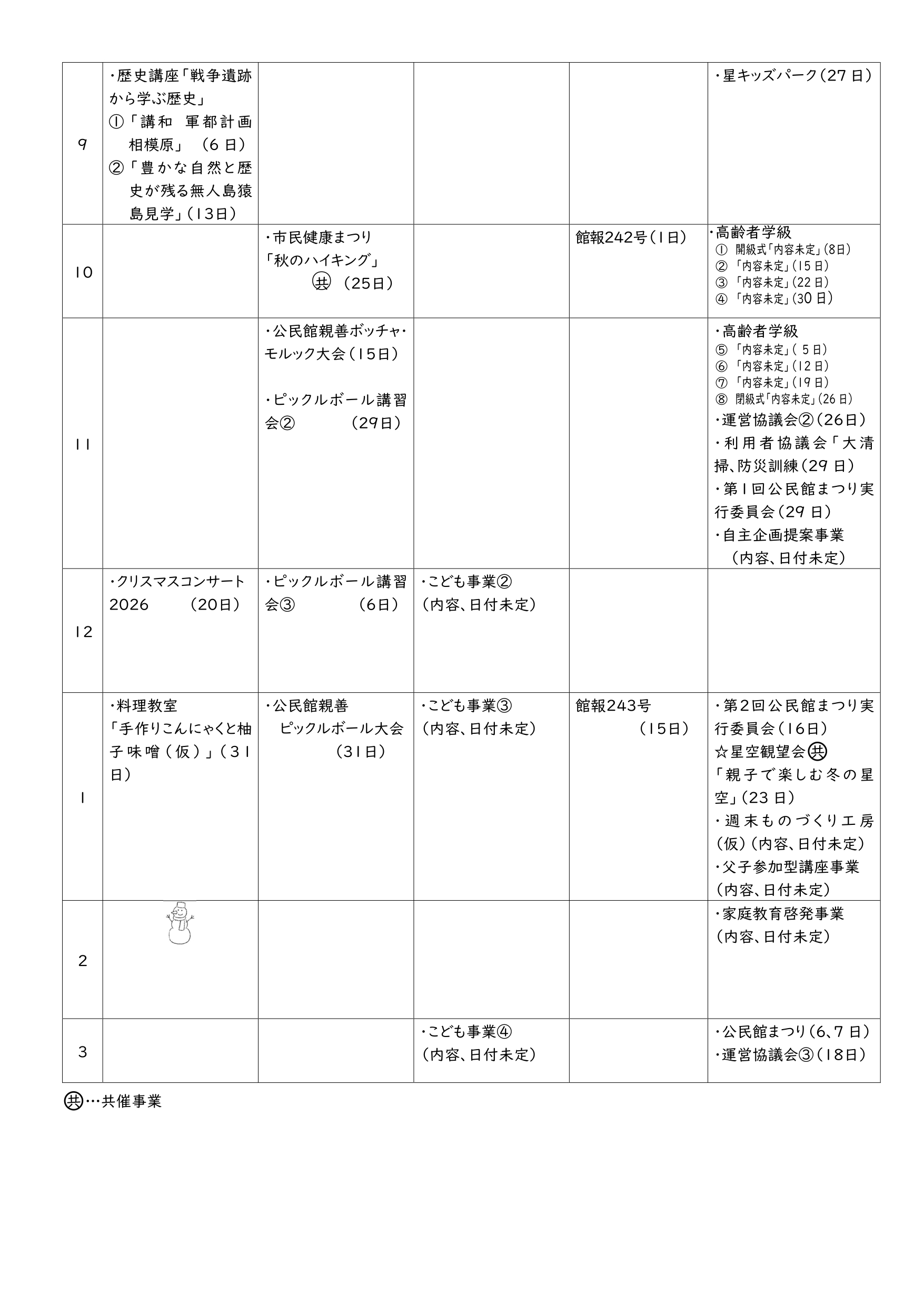 2026年度 年間事業予定 2ページ目